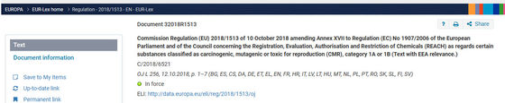 Entrada 72 del Reglamento (UE) 2018/1513 de la Comisión por el que se modifica el anexo XVII del Reglamento REACH (CE) no 1907/2006