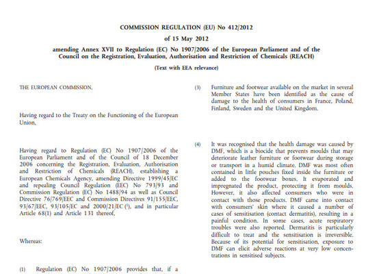 ISO/TS 16186,Reglamento (UE) no 412/2012 por el que se modifica la entrada 61 del anexo XVII del Reglamento (CE) no 1907/2006 del REACH